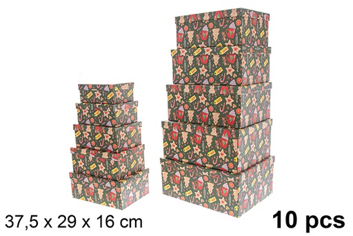 [121631] Pack 10 boîtes en carton de Noël décorées 37,5x29 cm