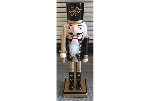 [121635] Black wooden nutcracker with sword 25 cm