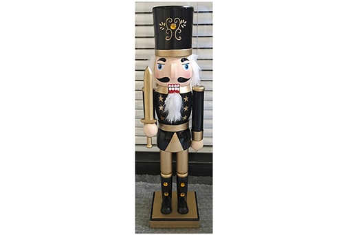 [121641] Black wooden nutcracker with sword 35 cm