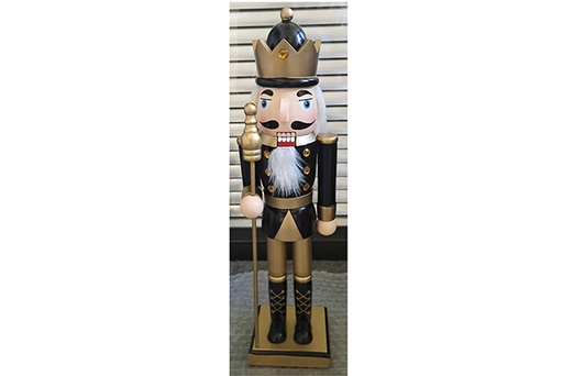 [121659] Black wooden nutcracker with stick 35 cm