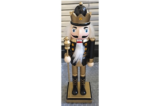 [121663] Black wooden nutcracker with stick 25 cm