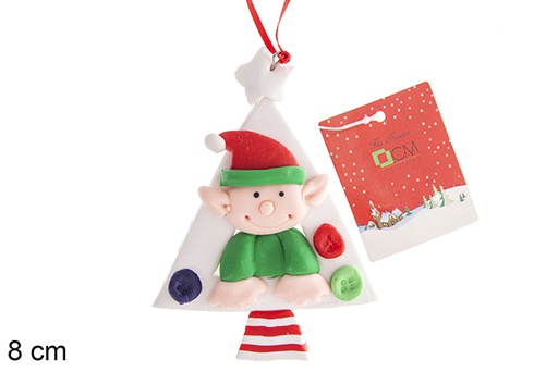 [121692] Ciondolo elfo di Natale su albero 8 cm