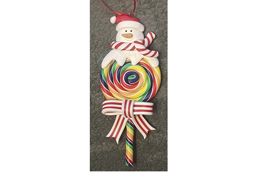 [121731] Pendentif bonbon bonhomme de neige Noël 8 cm