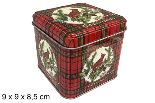 [121760] Christmas decorated square metal box 9 cm