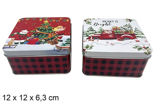 [121761] Caja metal cuadrada decorada Navidad surtida 12 cm