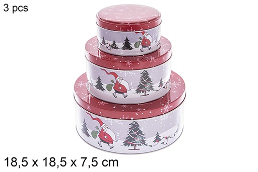 [121762] Pack 3 boîtes rondes en métal décorées Noël assorties