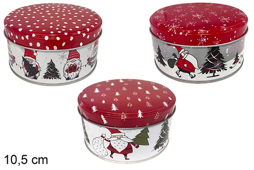 [121763] Caixa redonda de metal decorada de Natal sortida 10,5 cm