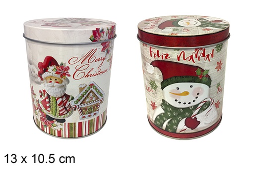 [121764] Caixa redonda de metal decorada de Natal sortida 13x10,5 cm