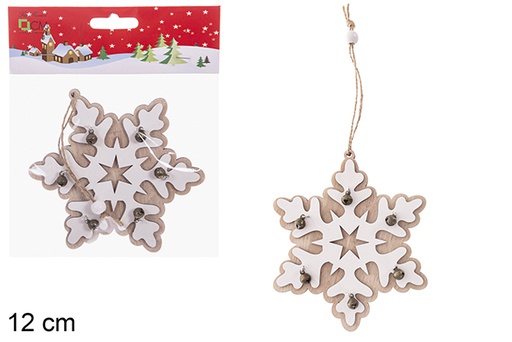 [121779] Colgante madera copo nieve surtido 12 cm