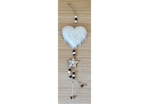 [121781] Pendentif en bois coeur de Noël 38 cm