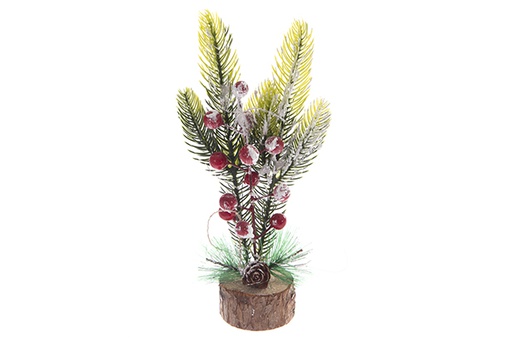 [121949] Green PVC tree with wooden base 23,5 cm