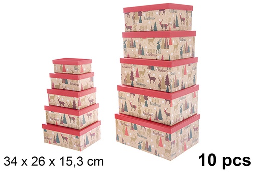 [122002] Pack 10 boîtes en carton de Noël décorées 34x26 cm