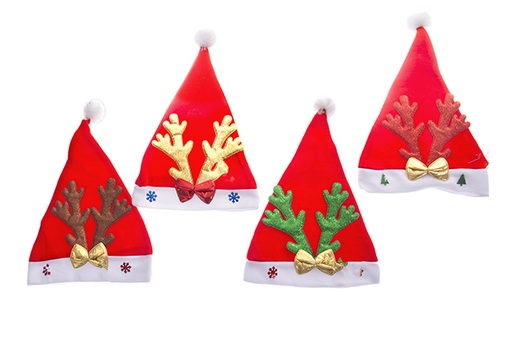 [122111] Gorro Papa Noel rojo decorado cuernos reno