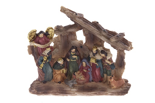 [122122] Crèche de Noël en résine 9 pièces 12,5 cm