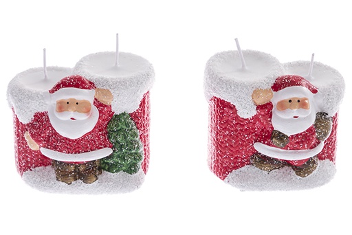 [122145] Père Noël en résine avec 2 bougies assortiment 7,5x5,5 cm