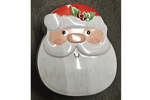 [122146] Caixa quadrada de Natal em metal com decoração variada 8 cm