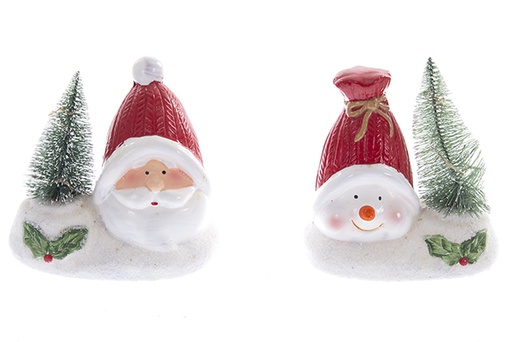 [122161] Santa Claus/snowman with resin Christmas tree 13cm