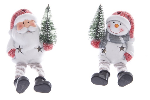 [122164] Papai Noel/boneco de neve com árvore de resina 18cm