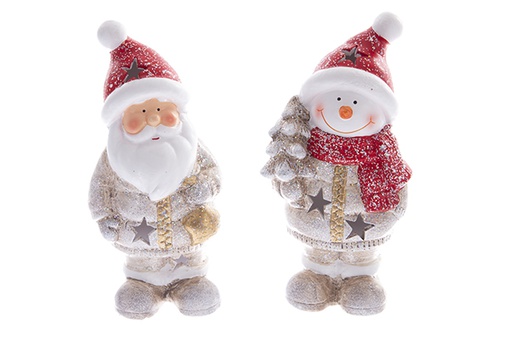 [122168] Papa noel/muñeco de nieve  resina 19cm