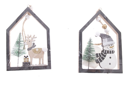 [122219] Hanging black wooden house for Christmas decoration 12 cm