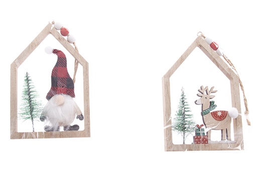 [122220] Hanging natural wooden house for Christmas decoration 12 cm