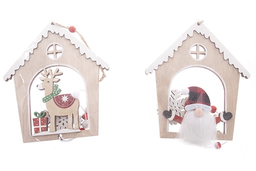[122225] Natural wooden house pendant for Christmas decoration 15 cm