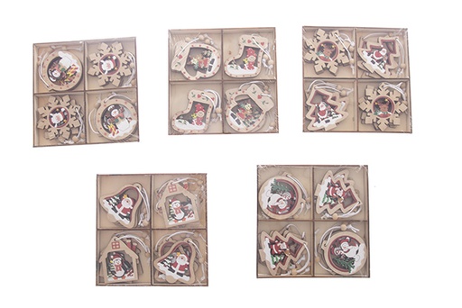 [122232] Pack 6 figurines en bois pour décoration de Noël 13cm