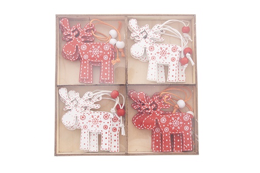 [122236] Pack 12 renas de madeira para decoração de Natal 13 cm