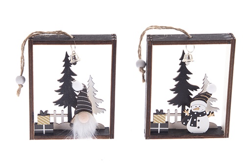 [122237] Colgante figura en cuadro madera para decoración Navidad 10 cm