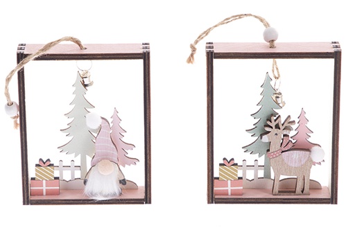 [122238] Pendentif figurine dans une boîte en bois pour décoration de Noël 10 cm