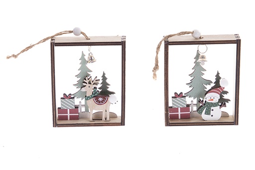 [122239] Colgante figura en cuadro madera para decoración Navidad 10 cm