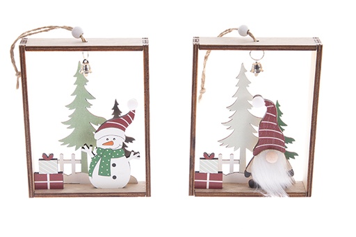 [122242] Figura pingente em caixa de madeira para decoração de Natal 13 cm