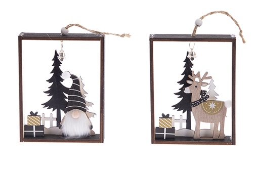 [122243] Pendentif figurine dans une boîte en bois pour décoration de Noël 13 cm