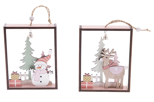 [122244] Figura pingente em caixa de madeira para decoração de Natal 13 cm