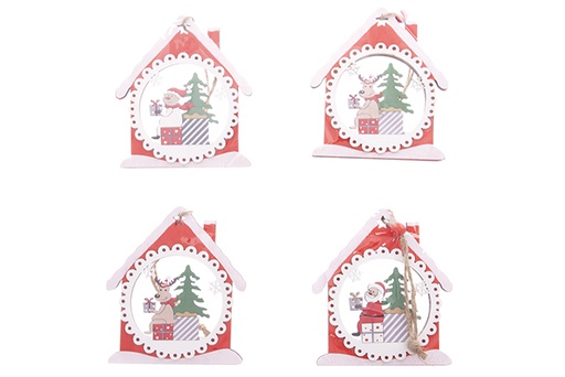 [122264] Ciondolo casa in legno per decorazioni natalizie 10 cm