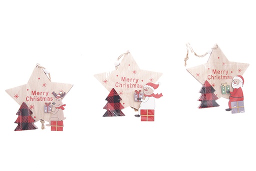 [122272] Pendentif étoile en bois pour décoration de Noël 10,5 cm