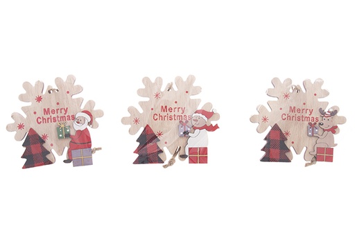 [122274] Pendentif flocon de neige en bois pour décoration de Noël 11 cm