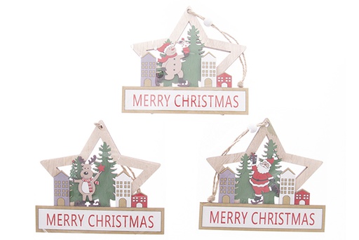 [122276] Pendentif étoile en bois pour décoration de Noël 12 cm