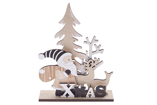 [122318] Babbo Natale con albero in legno per decorazione natalizia 23 cm