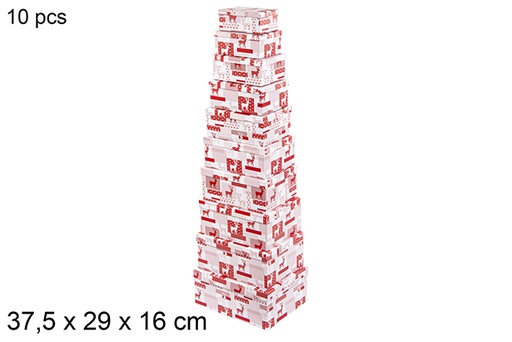 [122355] Pack 10 boîtes en carton de Noël décorées coeur 30,5x25,8 cm