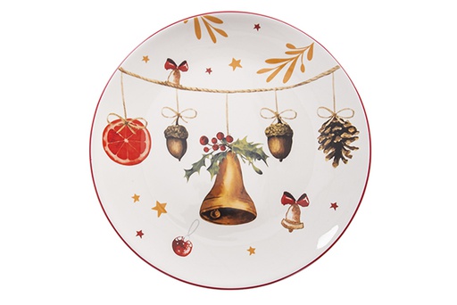 [122412] Vassoio natalizio in ceramica decorato con campana 31cm