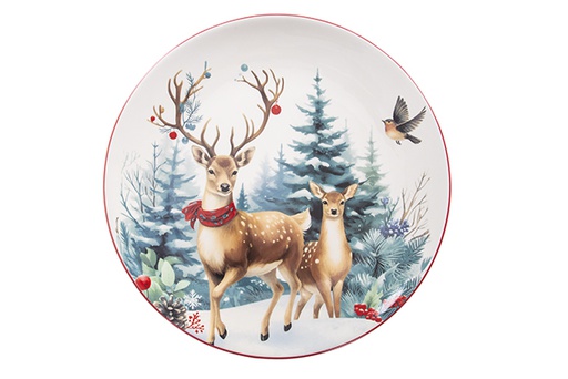 [122413] Ceramic Christmas tray decorated with Deer 31cm