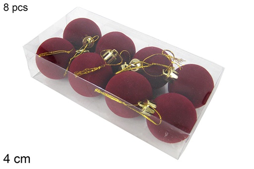 [122426] Pack  8 boules de Noël en velours rouge 4 cm