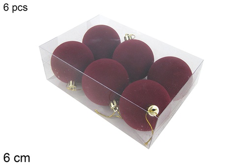 [122428] Pack  6 boules de Noël en velours rouge 6 cm