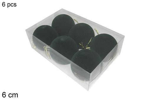 [122446] Pack 6 boules de Noël en velours vert 6 cm