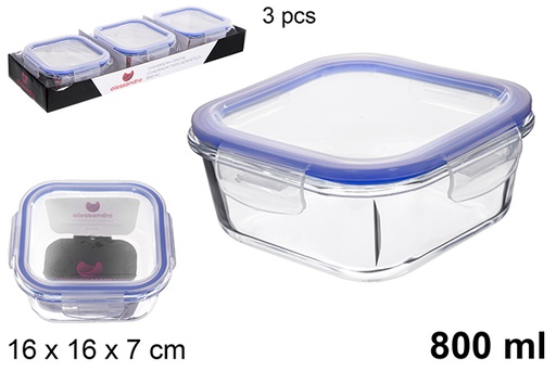 [122474] Square glass lunch box with airtight lid 800 ml