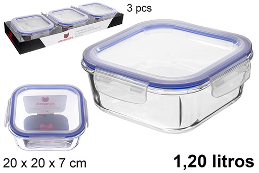 [122475] Square glass lunch box with airtight lid 1,2 l.