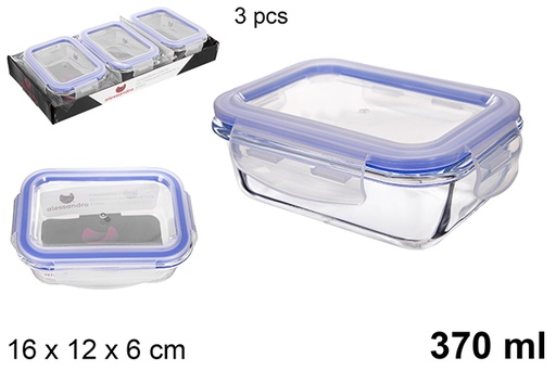 [122476] Rectangular glass lunch box with airtight lid 370 ml