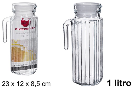 [122487] Pichet à à eau en verre couvercle blanc 1 litre