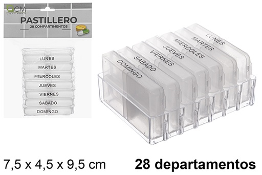[122527] Pilulier plastique 28 compartiments hebdomadaires 